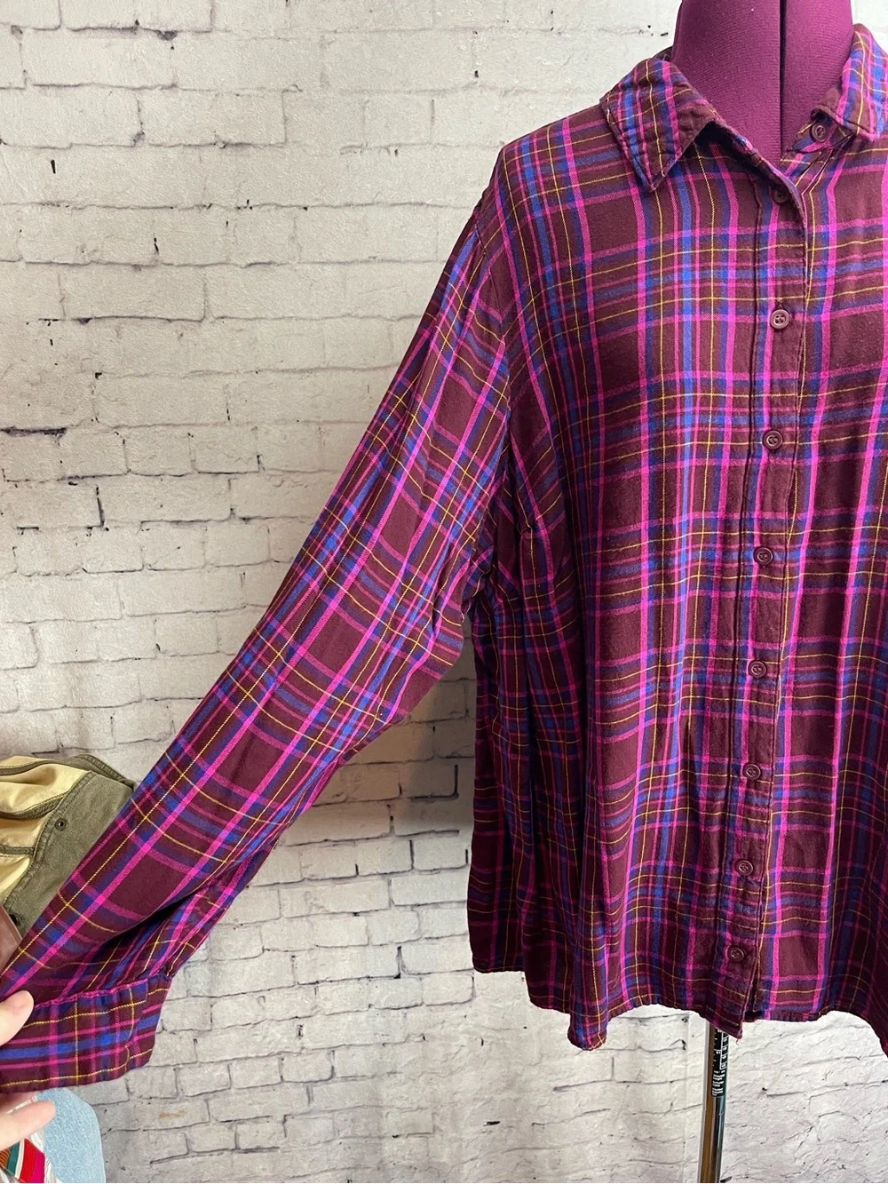Lane Bryant size 18/20 maroon plaid long sleeve button down shirt